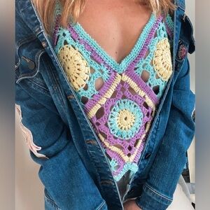 Granny square cotton top size S-M handmade in USA pastel color